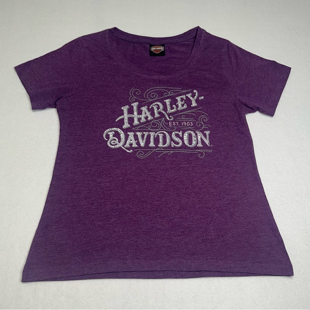 Harley Davidson Purple Graphic T-shirt Hot Rod Muskegon MI Sunset Shirt Size M